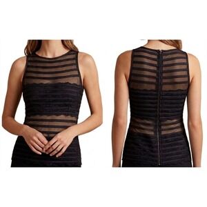 JS Collections Black Lace Sheer Striped Sleeveless Top SZ 10 whimsigoth y2k club